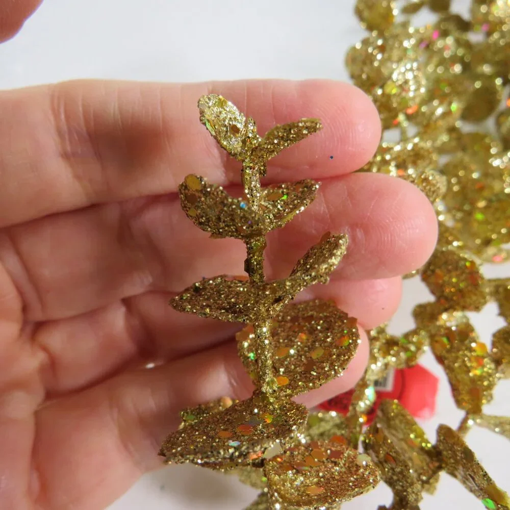 Gold Glitter Leaves with RAINBOW Glitter mixed in (3) Floral Stems Faux Floral